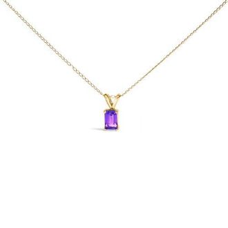 House of Brilliance 14K Gold 6x4MM Emerald Cut Gemstone Solitaire Pendant Necklace in Purple Amethyst | Yellow at Nordstrom