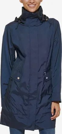 Cole Haan Womens Signature Packable Hooded Rain Jacket - Blue Size Large