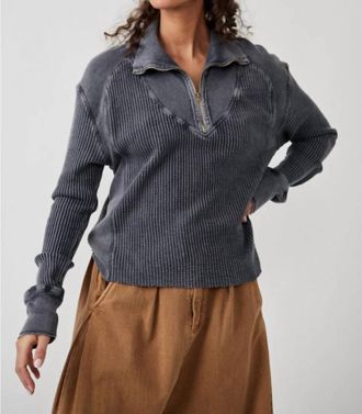 Free People Ashton Zip Thermal Sweater In Grey