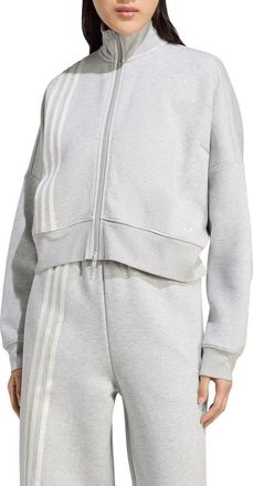 adidas 3-Stripes Zip Front Cotton Blend Jacket in Grey Melange at Nordstrom, Size Large