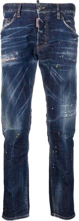 Dsquared2 paint-splatter slim-cut jeans - men - Cotton/Polyester/Polyester/Spandex/Elastane/Cotton - 46 - Blue