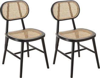 Macabane Lote de 2 sillas de madera negra, asiento y respaldo de rat&aacute;n natural