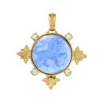 Ross-Simons Italian Tagliamonte Blue Venetian Glass Lion Pendant With Sky Blue Topaz in 18kt Gold Over Sterling