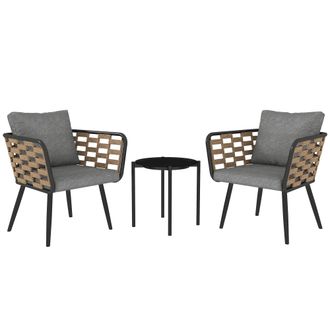 OUTSUNNY 3 Pieces Rattan Bistro Set - Wicker Garden Furniture Set w/ Cushions | TJ Hughes