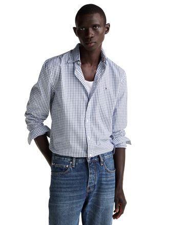 Tommy Hilfiger Long Sleeve Poplin Regular Fit, Mens Button Down Shirts, Also Available in Big and Tall, Sweet Blue/Multi Gingham, Large