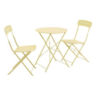 Sweeek Set mesa de jard&iacute;n bistr&oacute; plegable redonda de acero con 2 sillas