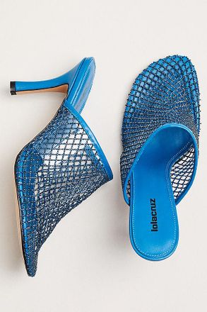 Lola Cruz Rhinestone Netted Mule Heels
