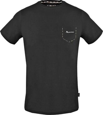 Aquascutum Mens Aquascutum Check Pocket Trim Black T-Shirt - Size: 36