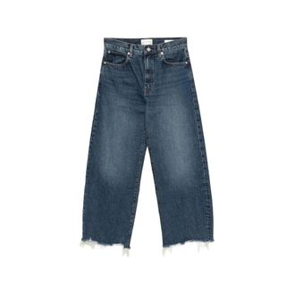 Frame Denim Wide Jeans, female, Blue, Size: W27 The Bow Crop Frayed-Hem Denim Jeans