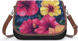 Generic Hawaiian Hibiscus Florals Crossbody Bags for Women Fashion Leather Shoulder Handbags With Adjustable Strap