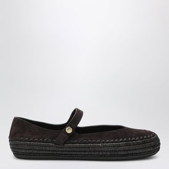 Loewe Dark brown suede and raffia Mary Jane Rio shoes