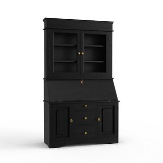 Ballard Designs Casa Florentina San Marino Secretary Desk with Hutch - Distressed Black Over Gray - Ballard Designs