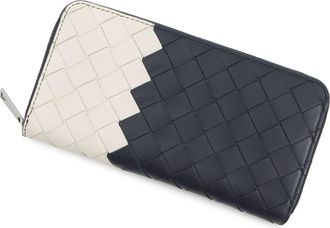 Bottega Veneta Intrecciato Navy White Leather Long Wallet (Bi-Fold) (Pre-Owned)