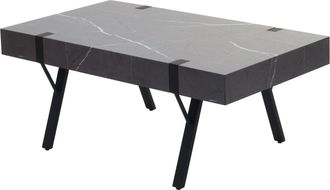 Hhg Mesa De Centro Hhg-740, Mesa De Sal&oacute;n Mesa Auxiliar Mesa De Sof&aacute;, Metal 43x110x60cm, Aspecto M&aacute;rmol Gris