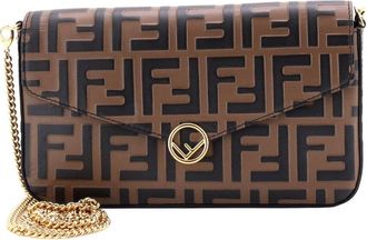 Fendi Fendi Brown Zucca Embossed Leather F Is Envelope Clutch On Chain (Authentic Pre-Loved)