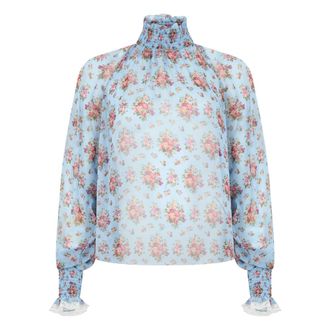 Dolce & Gabbana Blouses, female, Blue, Size: XS Small flower bouquets-print chiffon top