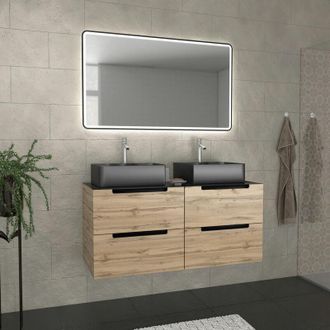 Aurlane Mueble De Ba&ntilde;o 120cm Roble Y Negro, Lavabos Y Espejo Black Led 120x70-omega
