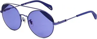 Police Sunglasses, female, Blue, Size: ONE SIZE Blue Metal Sunglasses with Mirror Dial