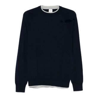 Eleventy Round-neck Knitwear, male, Blue, Size: S Raglan-sleeve Wool Sweater