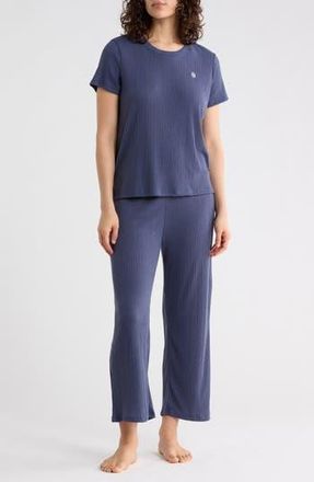 Tommy Hilfiger Ribbed T-Shirt & Crop Pants Pajamas in Crown Blue at Nordstrom Rack, Size X-Large