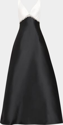 Pamella Roland Sleeveless Colorblock Mikado Silk Empire Gown