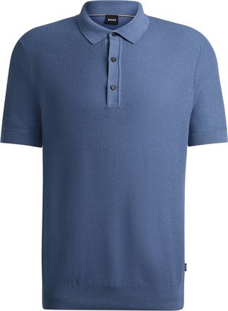 HUGO BOSS Mens H-daremo Knitted Polo Shirt Open Blue Cotton - Size Large