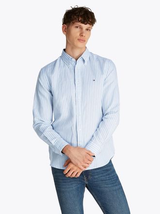 Tommy Hilfiger Langarmhemd TOMMY HILFIGER LINEN BLEND BOLD STRIPE, Herren, Gr. 3XL, N-Gr, blau (breezy blau, stripe), Web, Obermaterial: 57% Baumwolle, 43% Leinen, M