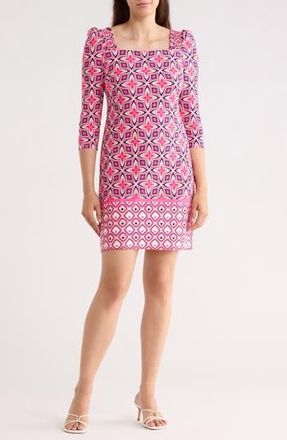 Eliza J Geo Print Long Sleeve Shift Dress in Pink at Nordstrom Rack, Size 12