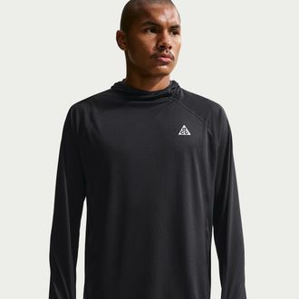 Nike Mens Nike ACG Solar Chase Dri-FIT UV Protection Hooded Trail Running Top in Black | IF9473-010