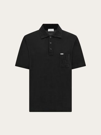 Ferragamo Men V-neck polo with jacquard pocket detail Black