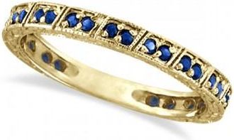 Allurez Blue Sapphire Stackable Ring Anniversary Band in 14k Yellow Gold