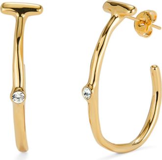 UNOde50 18K Gold-Plated Hoop Earrings with White Topaz at Nordstrom