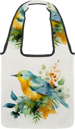 Generic Watercolor Bird Leaf Reversible Canvas Shoulder Tote - Double-Sided Print, 12oz Cotton, 27cm Drop, Fold-Flat Bag for Travel, Shopping, Street Outings