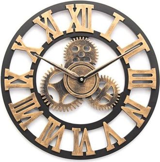 OEM Reloj - P&eacute;ndulo 40cm Reloj De Pared Antiguo De Cuarzo 3d Con Engranaje De Madera, Estilo Industrial, Con N&uacute;meros Romanos, Lujo Hecho A Mano