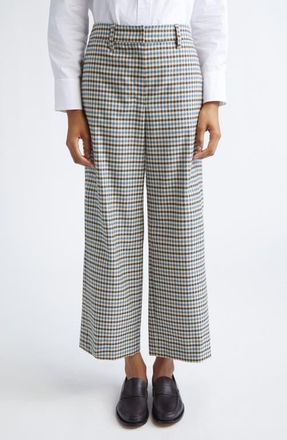 Max Mara Michelle Check Wool & Cotton Wide Leg Ankle Pants in Light Blue at Nordstrom, Size 12