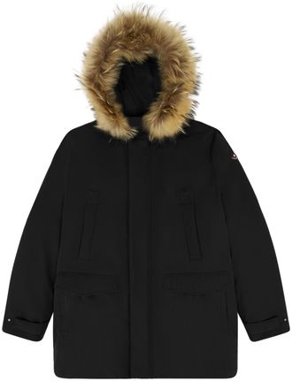 Canadian Black Winter Parka with Faux Fur Hood and Practical Design