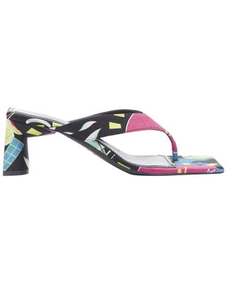 Balenciaga Womens Silk Floral Satin Square Toe Mid Heel Mule Thong Sandal (Authentic Pre-Loved)