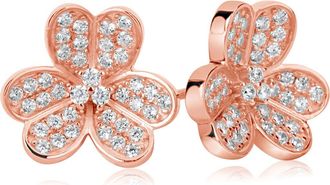Suzy Levian Sterling Silver CZ 3-Petal Flower Stud Earrings in Rose at Nordstrom Rack