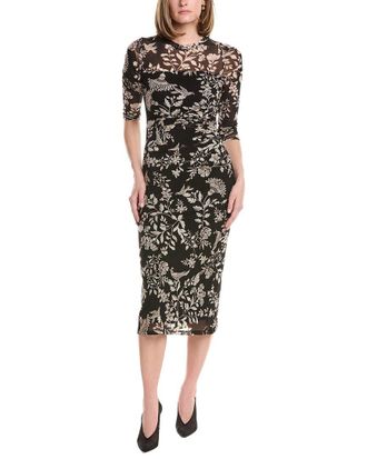 Anne Klein Side Ruched Mesh Midi Dress