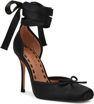 Steve Madden Larina Ankle Wrap Pump in Blk Satin at Nordstrom, Size 8.5