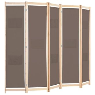 Berkfield Home Stylish 5-Panel Room Divider Brown 200x170x4 cm Fabric | Size: 200 x 170 x 4 cm