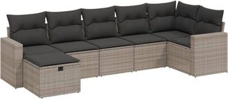 vidaXL Vidaxl - Set De Sof&aacute;s De Jard&iacute;n 7 Piezas Con Cojines Rat&aacute;n Pe Gris