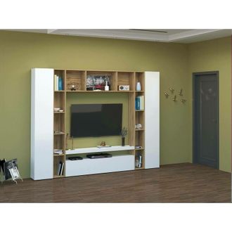 Dmora Pared Equipada Ddragon, Conjunto de salón Mueble tv con 3 puertas, Mueble de salón polivalente, 100% Made in Italy, cm 270x35h210, Antracita y Roble