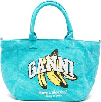 Ganni Tote Bag met bananenprint - Dames - Shoppers - Blauw - ONE Size - Katoen - Tassen