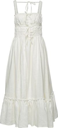 VASILIKI Amara Ruched Midi Linen Dress in Pristine at Nordstrom, Size Small