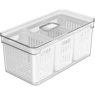 Ou Clear Stackable Fridge Organizer Bin with Drain Basket and Vented Lid, 5.3 Quart Capacity in Clear With White Drainer at Nordstrom