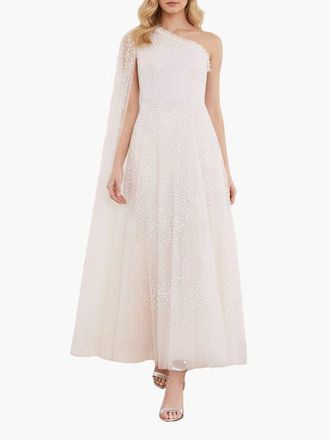 Needle & Thread Scatter Dot One-Shoulder Ankle Gown in Cream at Nordstrom, Size 10