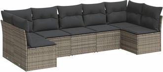 vidaXL Vidaxl - Set De Sof&aacute;s De Jard&iacute;n 7 Piezas Con Cojines Rat&aacute;n Pe Gris