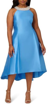 Adrianna Papell Halter Neck High-Low Mikado Dress in Cool Cloud at Nordstrom, Size 14W