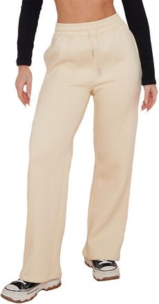 Janisramone Womens Fleece Lined Trousers, Plain Elastic Waist Trousers for Women - Wide Leg Sweatpants Womens, Casual Ladies Loungewear, Thermal Winter Trousers f